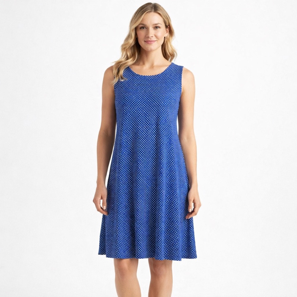 Ronni Nicole Blue Polka Dot Dress Size 12 Sleeveless Fit Flare Lined